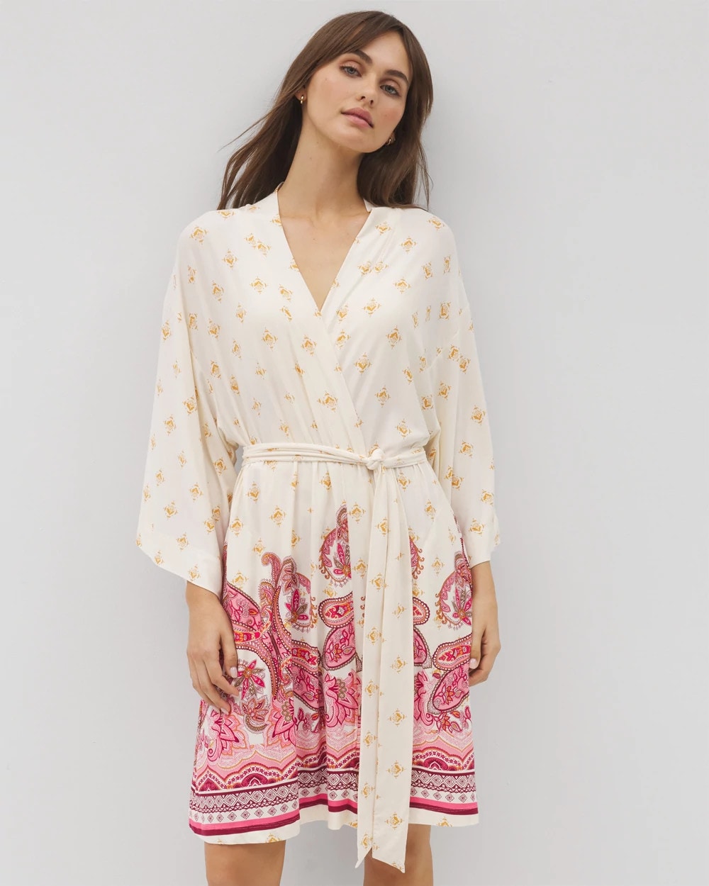 Kimono Short Robe - KASHMIR PAISLEY PLCD CH | Soma near me