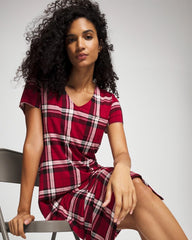 Short Sleeve Long Sleepshirt - PERFECT PLAID RED | Soma near me