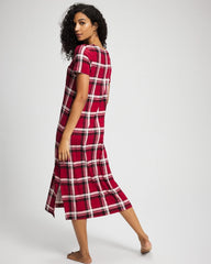 Short Sleeve Long Sleepshirt - PERFECT PLAID RED | Soma near me