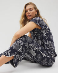 Piped Crop Pajama Pants - MEANDERING GARDEN NAVY | Soma sale