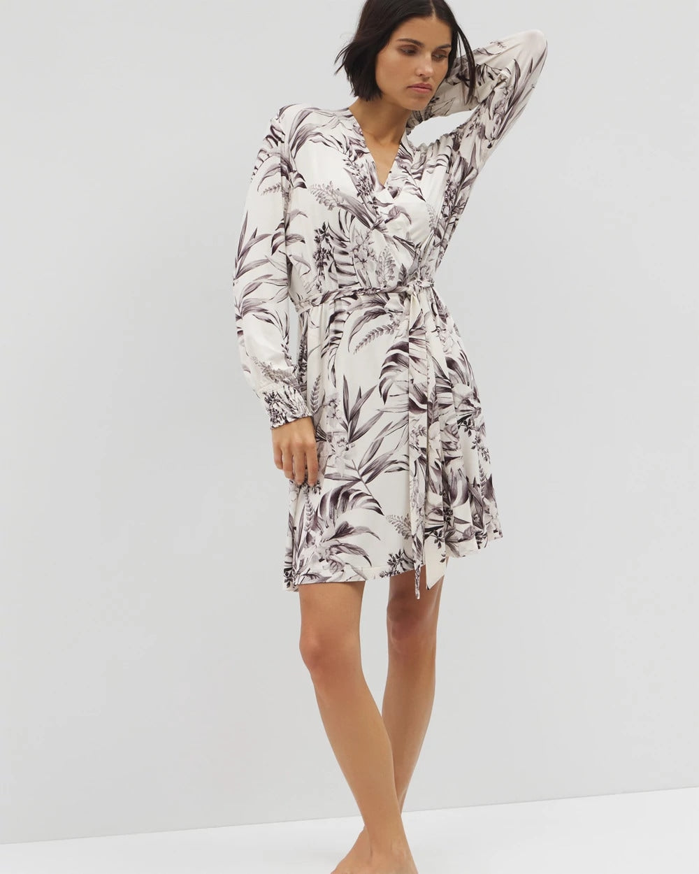 Long-Sleeve Short Robe - PALM PERFECT CHAMPAGNE | Soma outlet