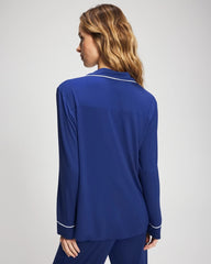 Long Sleeve Notch Collar w/ Piped Placket Pajama Top - MAJESTY BLUE | Soma near me