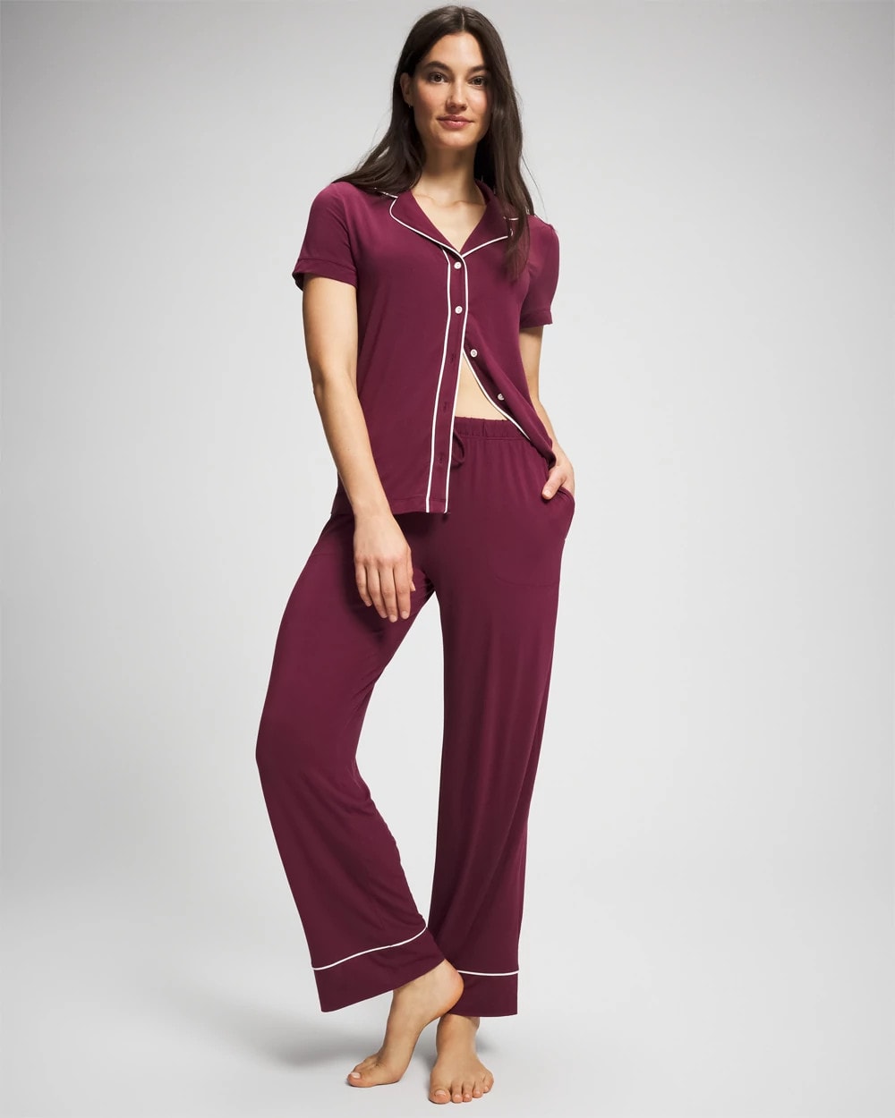 Solid Piped Pajama Pant - VELVET PLUM | Soma sale