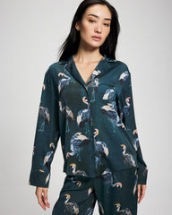 Long Sleeve Notch Collar Pajama Top - MIDNIGHT CRANES BLUE | Soma outlet