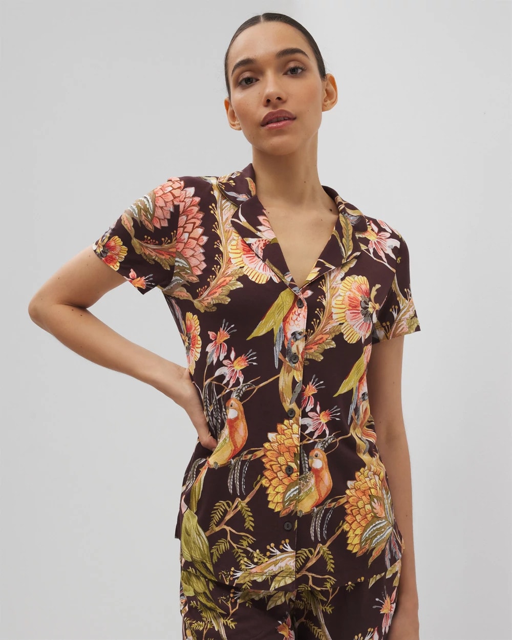 Short Sleeve Notch Collar Pajama Top - PARROT-DISO PLUME G PLUM | Soma on sale