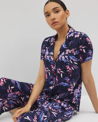 Short Sleeve Notch Collar Pajama Top - BLOOM BRIGHTLY NAVY | Soma discount