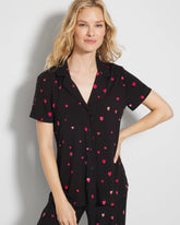 Short Sleeve Notch Collar Pajama Top - FLOATING HEARTS BLACK RED | Soma Online