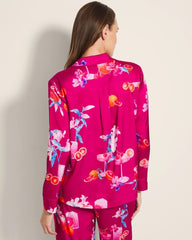 Long-Sleeve Notch Collar Pajama Top - ORANGE YOU GLAD PINK COSM | Soma Online