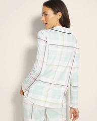 Long-Sleeve Notch Collar Pajama Top - SNUGGLE UP PLAID GREEN | Soma for sale