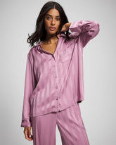 Shadow Stripe Long Sleeve Pajama Notch Collar Top - LILAC WINE | Soma on sale