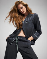 Shadow Stripe Long Sleeve Pajama Notch Collar Top - PETROL | Soma sale