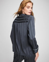 Shadow Stripe Long Sleeve Pajama Notch Collar Top - PETROL | Soma sale