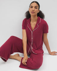 Solid Short Sleeve Notch Collar Pajama Top - GARNET | Soma discount