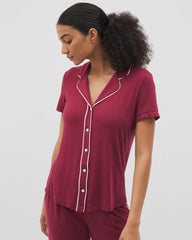 Solid Short Sleeve Notch Collar Pajama Top - GARNET | Soma discount