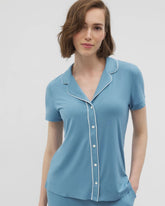 Solid Short Sleeve Notch Collar Pajama Top - BLUE HEAVEN | Soma Online