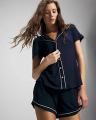 Solid Short Sleeve Notch Collar Pajama Top - NIGHTFALL NAVY | Soma for sale