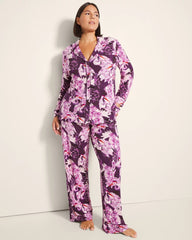 Long-Sleeve Printed Notch Collar Pajama Top - COURTING CRANES BLKBRY | Soma on sale