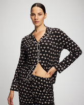 Long-Sleeve Printed Notch Collar Pajama Top - PEACEFUL PETALS BLACK | Soma sale