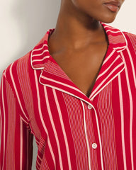 Long-Sleeve Printed Notch Collar Pajama Top - ASPEN STRIPE RED | Soma outlet