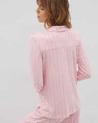 Long-Sleeve Printed Notch Collar Pajama Top - BLISS STRIPE LAVENDER | Soma near me