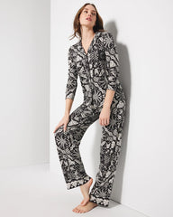 Long-Sleeve Printed Notch Collar Pajama Top - AMAZONIA TILE BLACK | Soma for sale