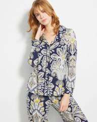 Long-Sleeve Printed Notch Collar Pajama Top - STYLISH PAISLEY NAVY | Soma on sale