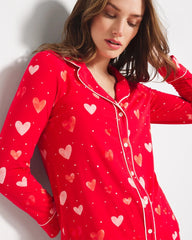 Long-Sleeve Printed Notch Collar Pajama Top - LOVELY HEART RED | Soma discount