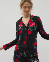 Long-Sleeve Printed Notch Collar Pajama Top - RHAPSODY FLORA BLACK | Soma Online