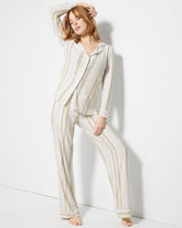 Long-Sleeve Printed Notch Collar Pajama Top - SUMMIT STRIPE CHAMPAGNE | Soma for sale