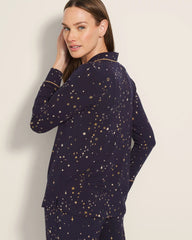 Long-Sleeve Printed Notch Collar Pajama Top - READY TO GLOW NAVY | Soma sale