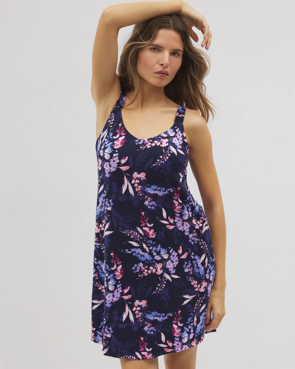 Cool Nights Ruffle Strap Chemise - BLOOM BRIGHTLY NAVY | Soma near me