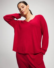 Cozy Waffle Long Sleeve V-Neck Pajama Top - PAINT THE TOWN RED | Soma on sale
