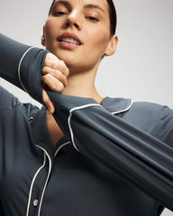 Long-Sleeve Notch Collar Pajama Top - PETROL | Soma near me