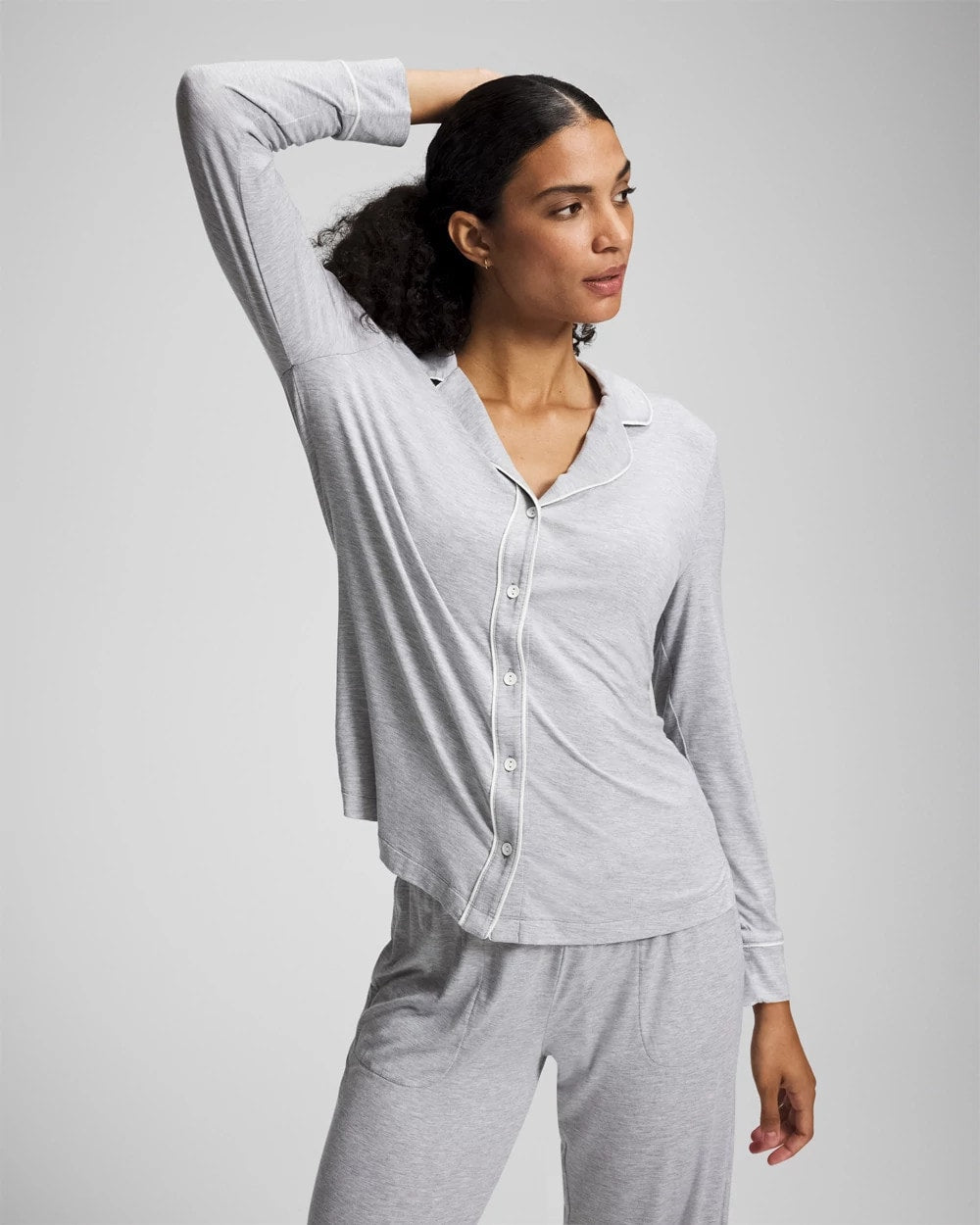 Long-Sleeve Notch Collar Pajama Top - HEATHER OPAL GRAY | Soma discount