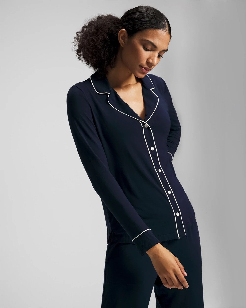 Long-Sleeve Notch Collar Pajama Top - NIGHTFALL NAVY | Soma Online