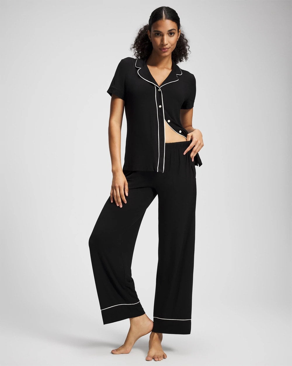 Solid Piped Pajama Pants - BLACK | Soma for sale