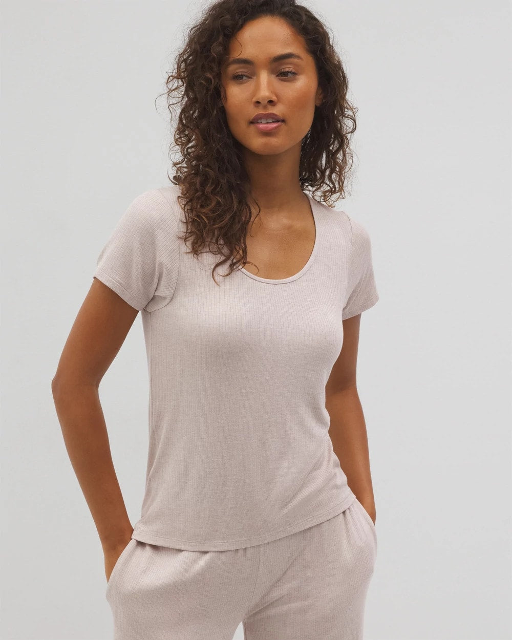 Lightweight Rib Knit Short Sleeve Pajama Tee - HEATHER BARELY THERE | Soma near me