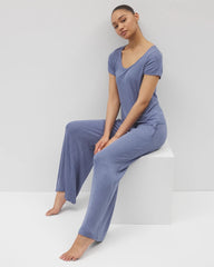 Lightweight Rib Knit Wide Leg Pajama Pants - HEATHER DUSK | Soma discount