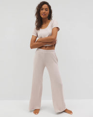 Lightweight Rib Knit Wide Leg Pajama Pants - HEATHER BARELY THERE | Soma Online