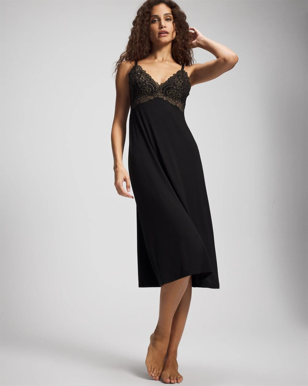 Soft Support Lace Midi Nightgown - BLACK | Soma sale