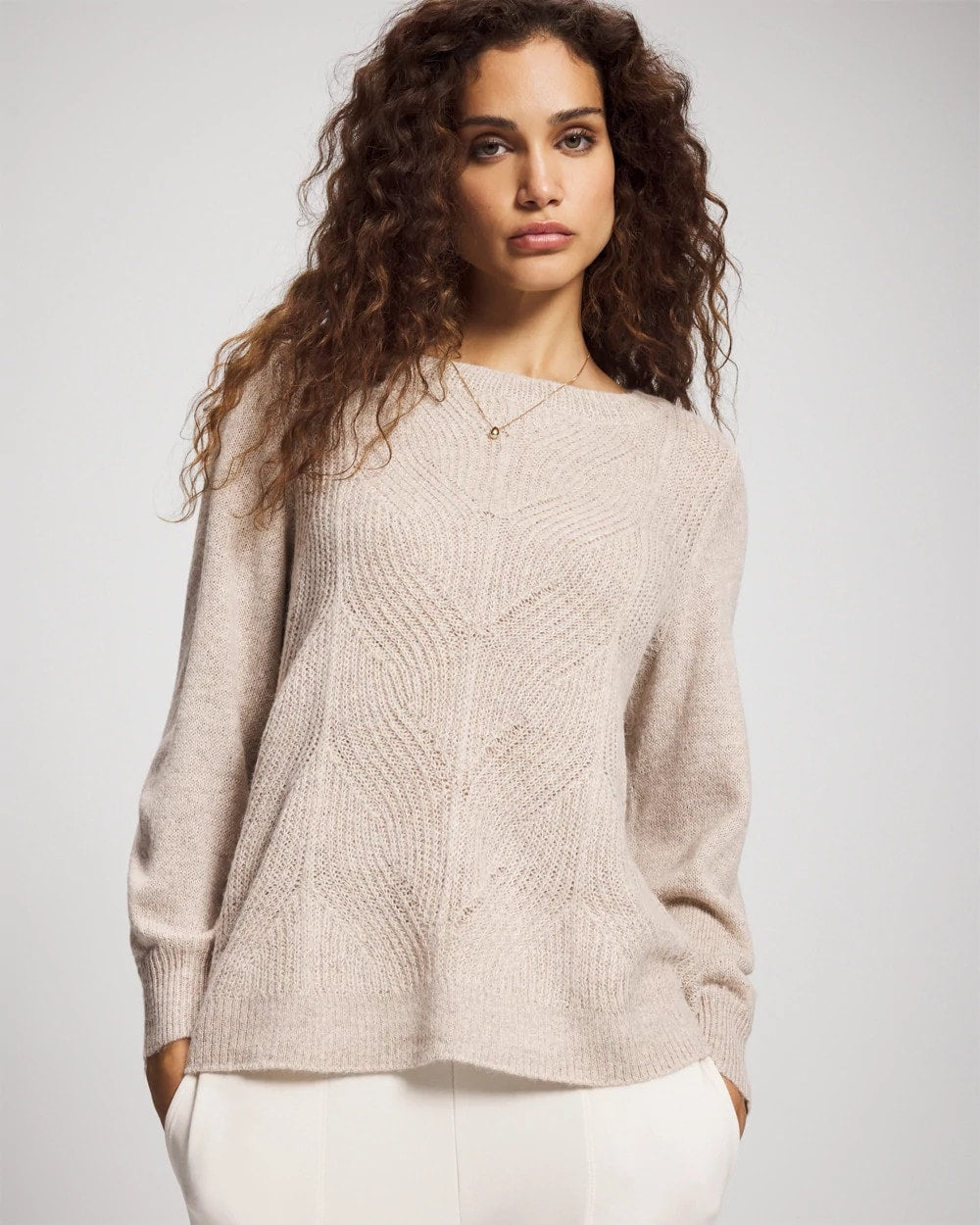 Shimmer Cable Knit Sweater - HEATHER SHELL | Soma outlet