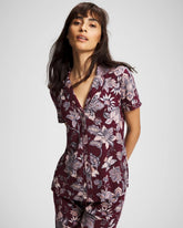 Piped Short Sleeve Notch Collar Pajama Top - PAISLEY SPLENDOR PLUM | Soma outlet