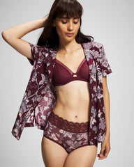 Piped Short Sleeve Notch Collar Pajama Top - PAISLEY SPLENDOR PLUM | Soma outlet