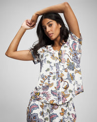 Piped Short Sleeve Notch Collar Pajama Top - PAISLEY SPLENDOR CHAMP | Soma for sale