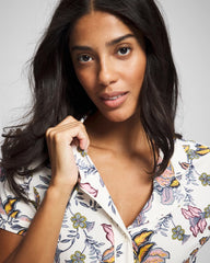 Piped Short Sleeve Notch Collar Pajama Top - PAISLEY SPLENDOR CHAMP | Soma for sale