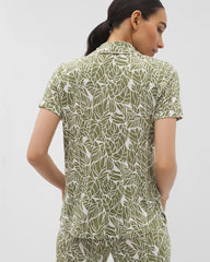 Piped Short Sleeve Notch Collar Pajama Top - PALMTASTIC VETIVER/CHAMP | Soma on sale