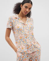 Piped Short Sleeve Notch Collar Pajama Top - VINE PAISLEY CHAMPAGNE M | Soma sale