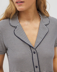 Piped Short Sleeve Notch Collar Pajama Top - NIGHTCAP STRIPE NAVY | Soma discount