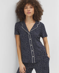 Piped Short Sleeve Notch Collar Pajama Top - DOT OBSESSED NAVY | Soma Online