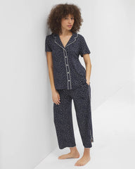 Piped Short Sleeve Notch Collar Pajama Top - DOT OBSESSED NAVY | Soma Online